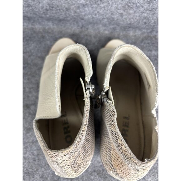 Sorel Shoes Womens Size 10 White Snake Print Leather Open Toe Heel Booties - Picture 6 of 9